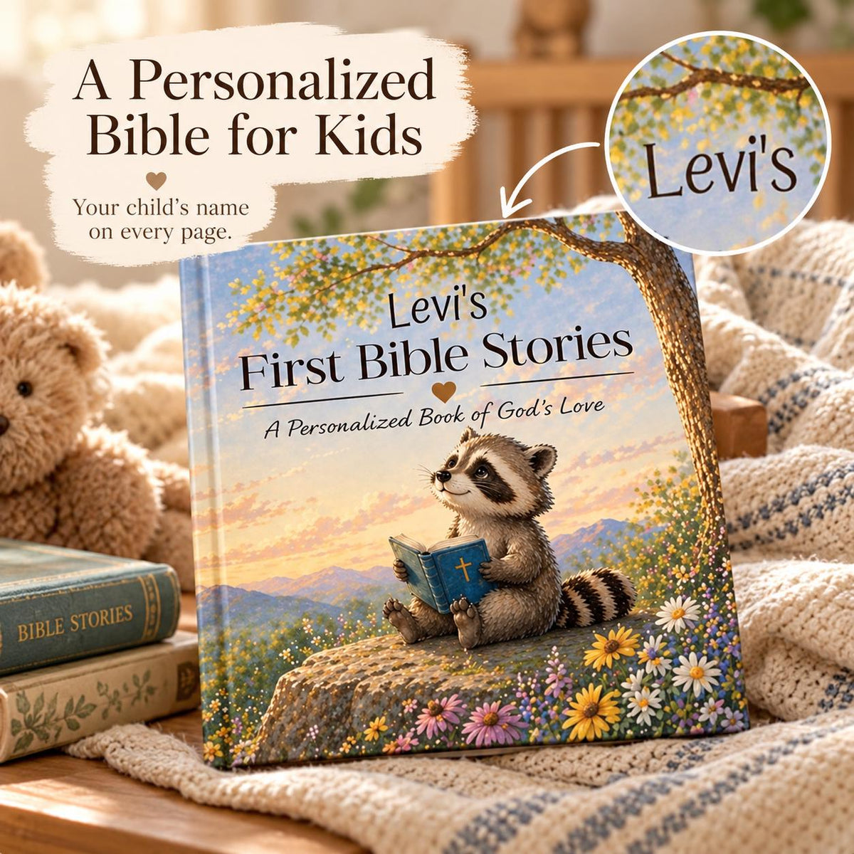 Personalized Baby Bible Storybook, Christian Baptism Gift for Baby, First Bible Stories for Toddler, Custom Name Christening Book