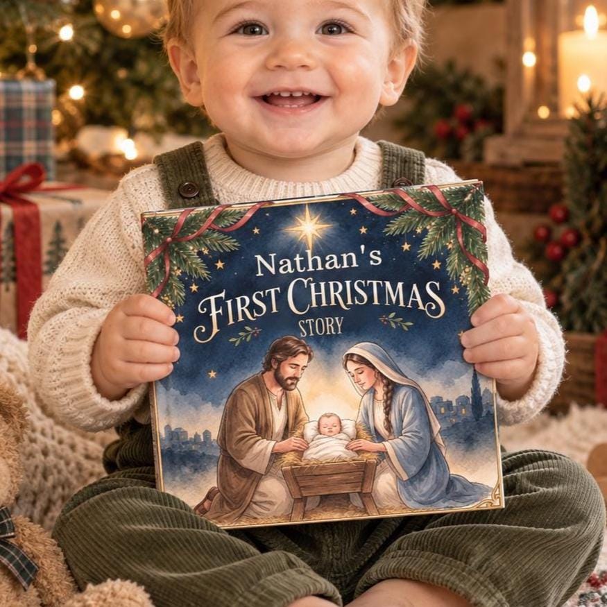 Personalized Baby's First Christmas Story Book, Christian Nativity Keepsake Gift, Jesus Birth Book for Toddler, Godchild Christmas Gift
