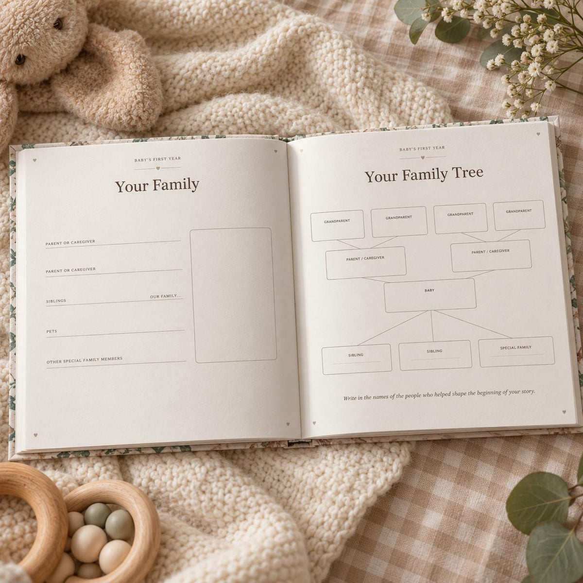 Personalized Baby Memory Book, First Year Milestone Journal, Newborn Keepsake, Baby Shower Gift for New Mom, Boy or Girl, 30 or 62 Pages
