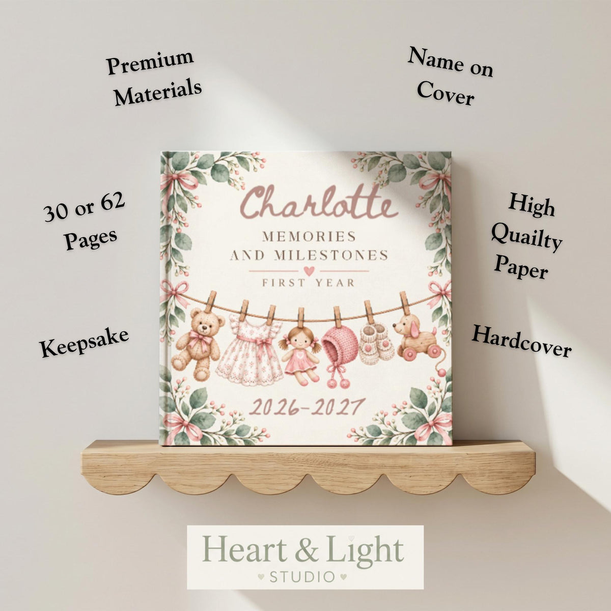 Personalized Baby Memory Book, First Year Milestone Journal, Newborn Keepsake, Baby Shower Gift for New Mom, Boy or Girl, 30 or 62 Pages