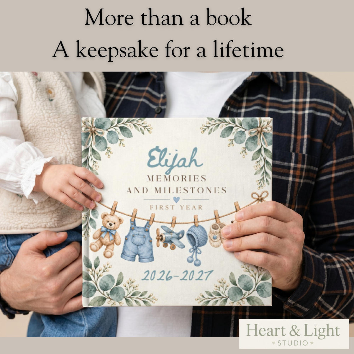 Personalized Baby Memory Book, First Year Milestone Journal, Newborn Keepsake, Baby Shower Gift for New Mom, Boy or Girl, 30 or 62 Pages