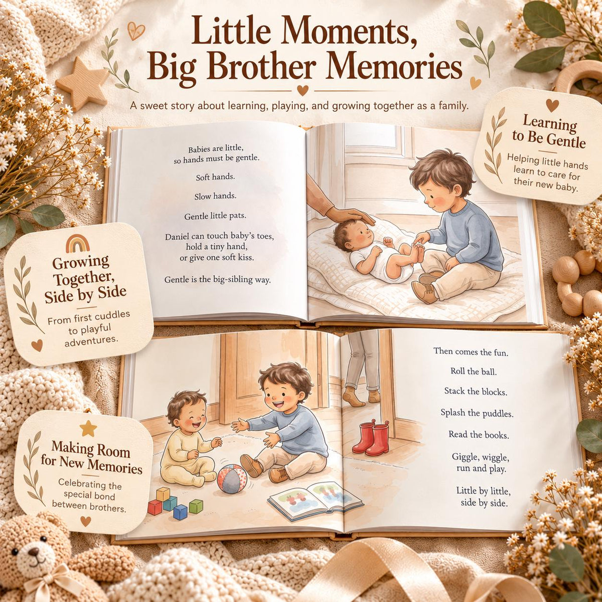 Personalized Big Brother Book, Custom Name Story About Becoming a Big Brother, New Baby Gift for Toddler Boy, Sibling Keepsake