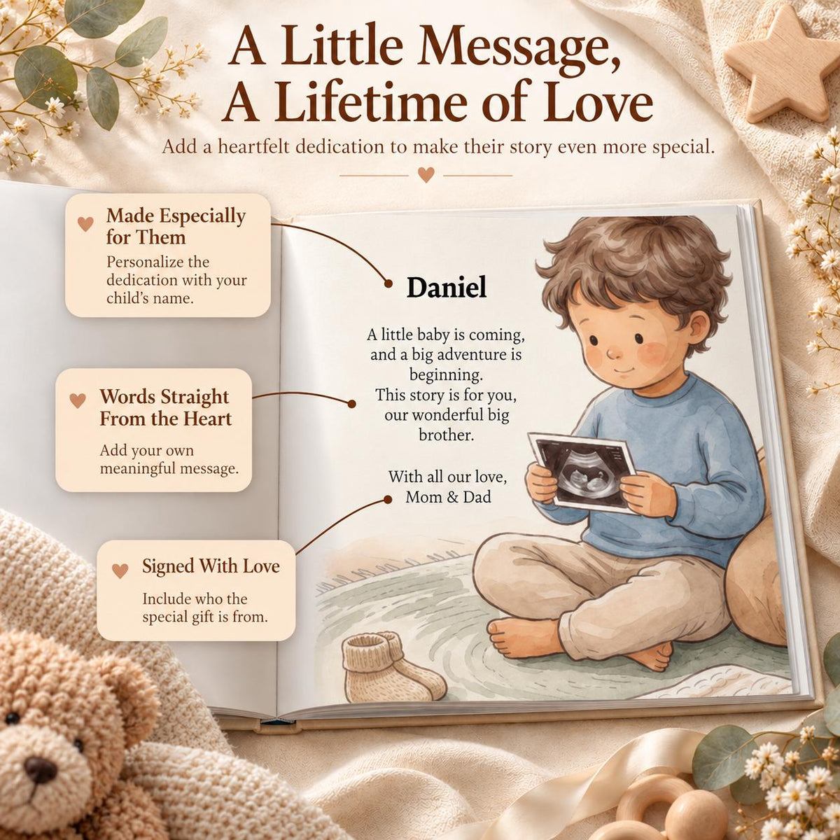 Personalized Big Brother Book, Custom Name Story About Becoming a Big Brother, New Baby Gift for Toddler Boy, Sibling Keepsake