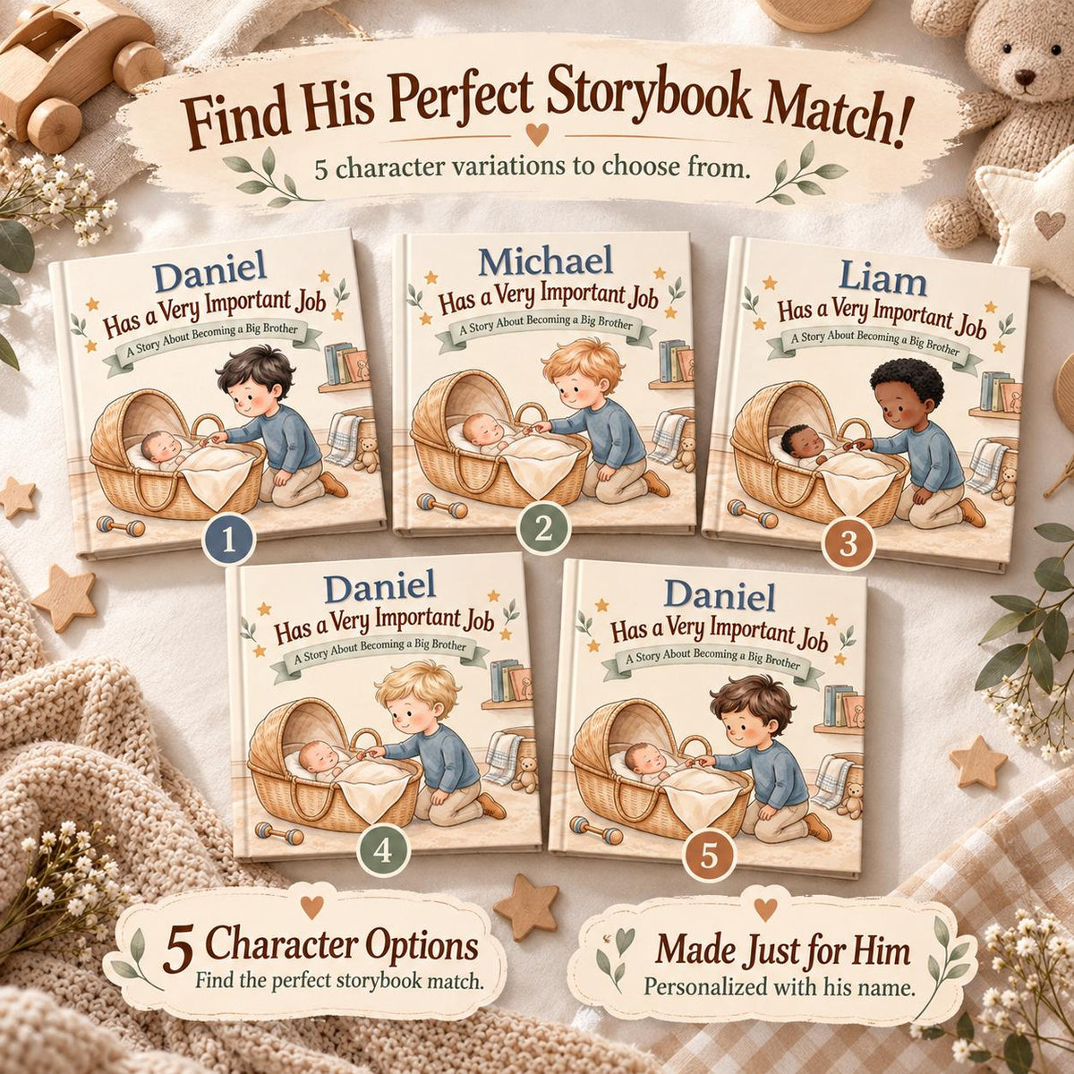 Personalized Big Brother Book, Custom Name Story About Becoming a Big Brother, New Baby Gift for Toddler Boy, Sibling Keepsake
