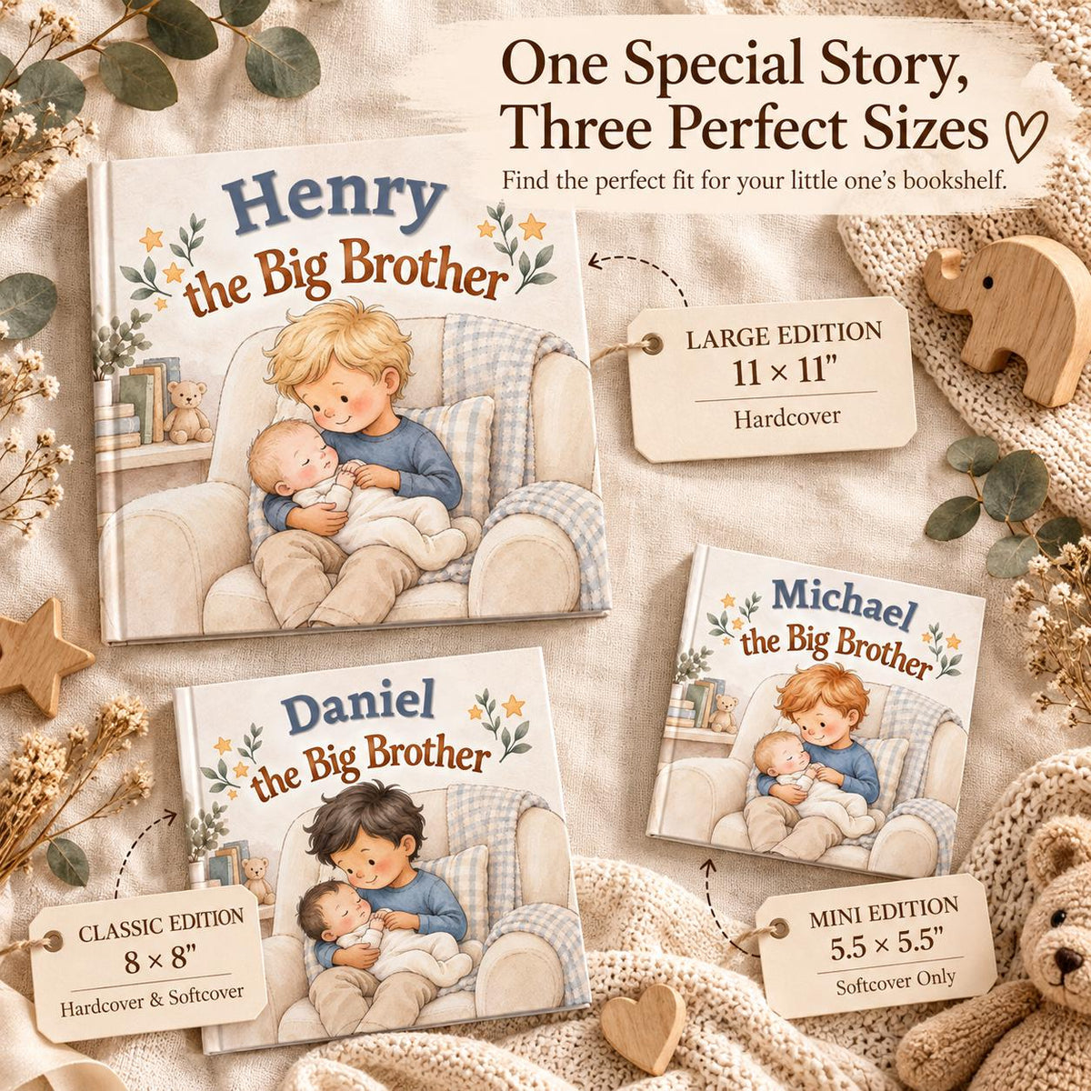 Personalized Big Brother Book, New Sibling Gift, Custom Name and Character Storybook, New Baby Gift for Toddler Boy, Keepsake