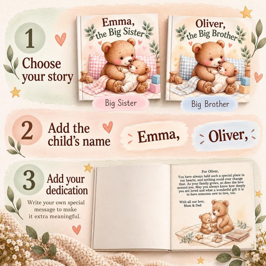 Personalized Big Sister Book, Big Brother Book, New Baby Gift for Older Sibling, Custom Name Storybook, Hospital Welcome Gift