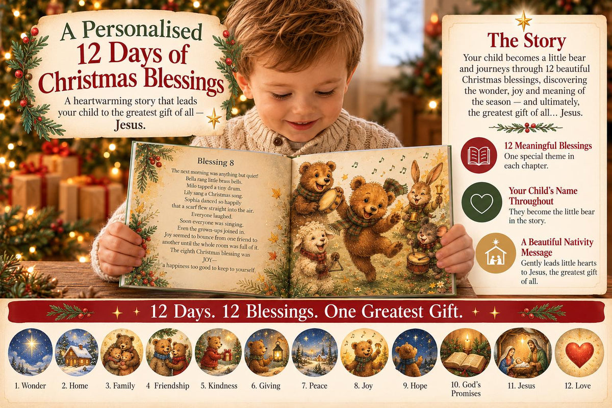 Personalized Christian Christmas Book for Kids | 12 Days of Christmas Blessings | Custom Name Storybook