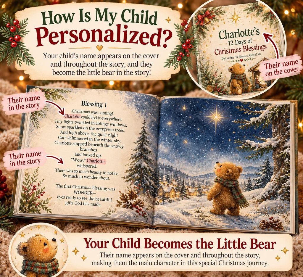 Personalized Christian Christmas Book for Kids | 12 Days of Christmas Blessings | Custom Name Storybook