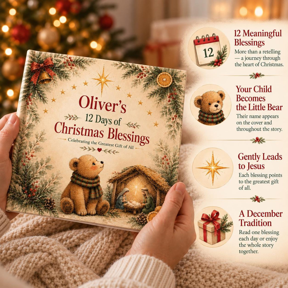 Personalized Christian Christmas Book for Kids | 12 Days of Christmas Blessings | Custom Name Storybook