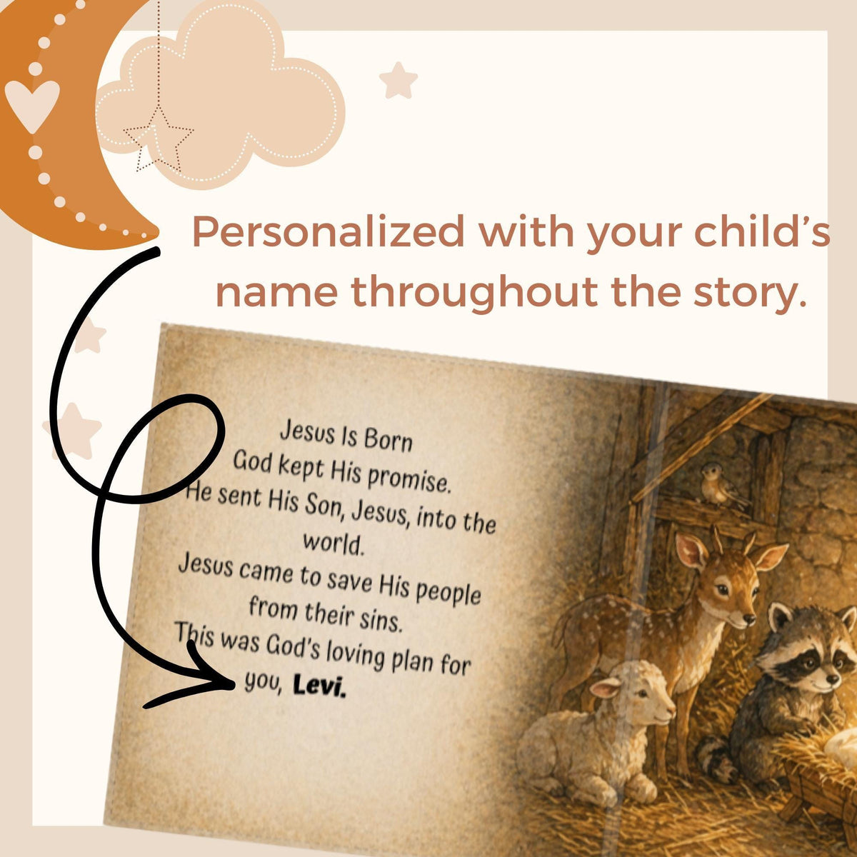 Baptism Gift Keepsake Personalized Baby Bible Book Custom Name Christian Children Storybook First Scripture Stories Christening Present Toddler Faith Building Tales Bedtime Prayer Reading Nursery Devotional Collection Godchild Dedication
