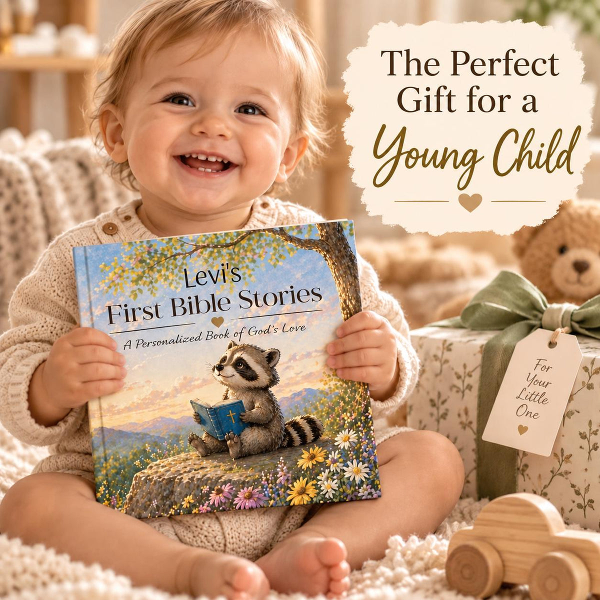 Personalized Baby Bible Storybook, Christian Baptism Gift for Baby, First Bible Stories for Toddler, Custom Name Christening Book
