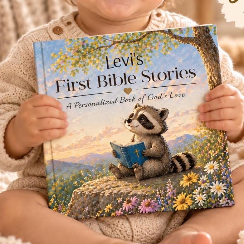 Personalized Baby Bible Storybook, Christian Baptism Gift for Baby, First Bible Stories for Toddler, Custom Name Christening Book