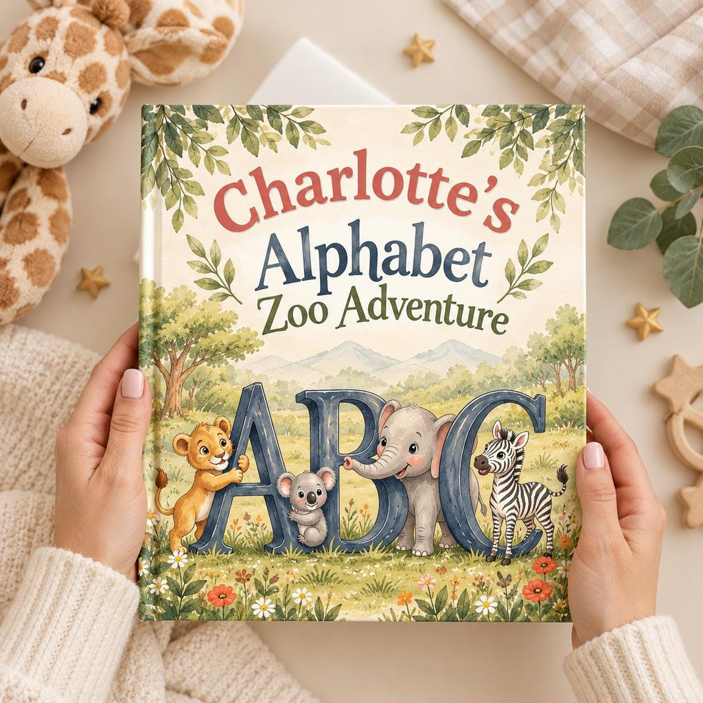 Personalized ABC Book for Toddlers, First Birthday Gift, Custom Name Animal Alphabet Book, Grandchild Gift, Zoo Animal Storybook