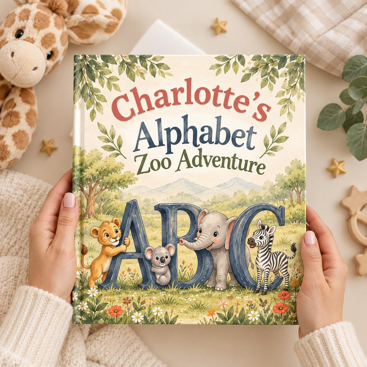 Personalized ABC Book for Toddlers, First Birthday Gift, Custom Name Animal Alphabet Book, Grandchild Gift, Zoo Animal Storybook