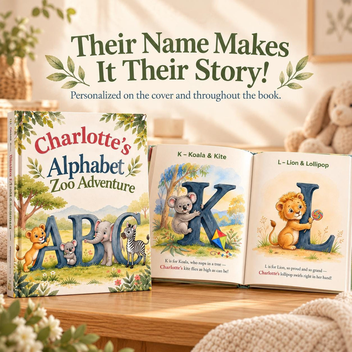 Personalized ABC Book for Toddlers, First Birthday Gift, Custom Name Animal Alphabet Book, Grandchild Gift, Zoo Animal Storybook