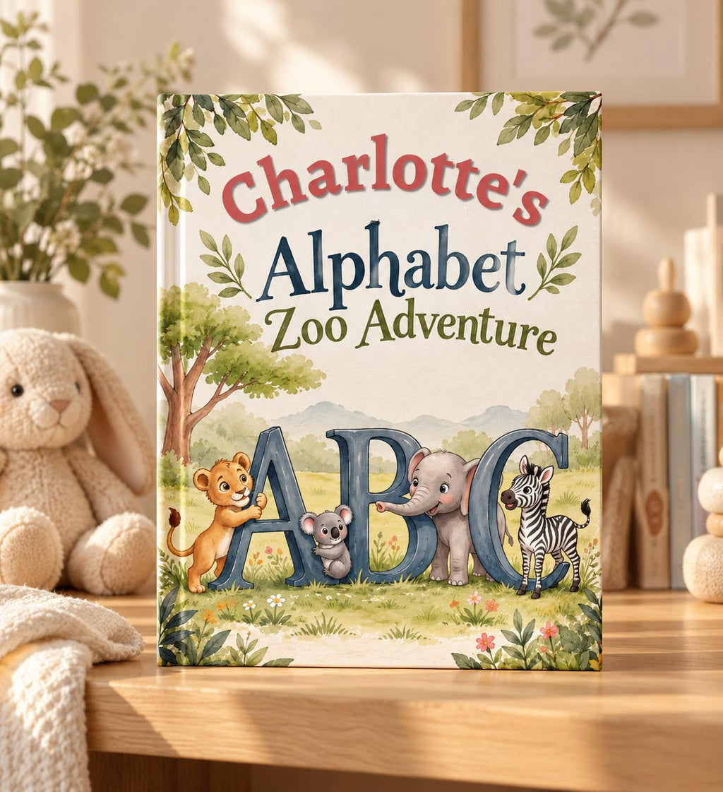 Personalized ABC Book for Toddlers, First Birthday Gift, Custom Name Animal Alphabet Book, Grandchild Gift, Zoo Animal Storybook