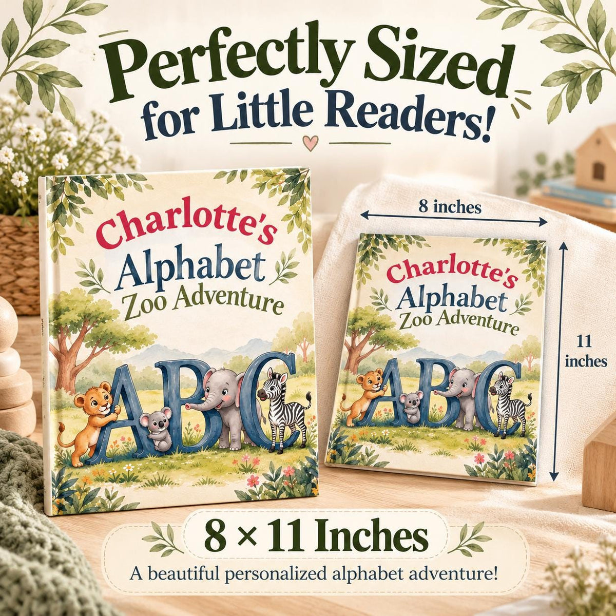 Personalized ABC Book for Toddlers, First Birthday Gift, Custom Name Animal Alphabet Book, Grandchild Gift, Zoo Animal Storybook