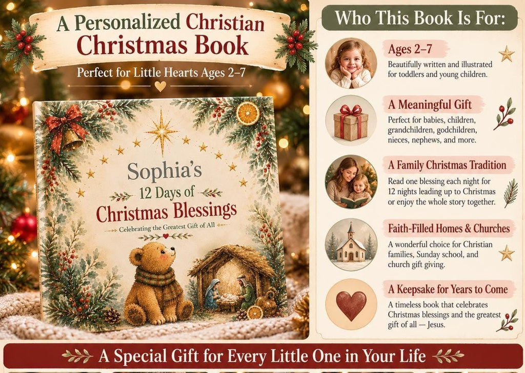 Personalized Christian Christmas Book for Kids | 12 Days of Christmas Blessings | Custom Name Storybook