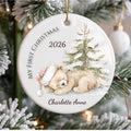 Baby's First Christmas Ornament 2026, Watercolor Teddy Bear Snowy Pine Tree, Personalized Name Keepsake, Newborn Gift, Baby Boy Girl