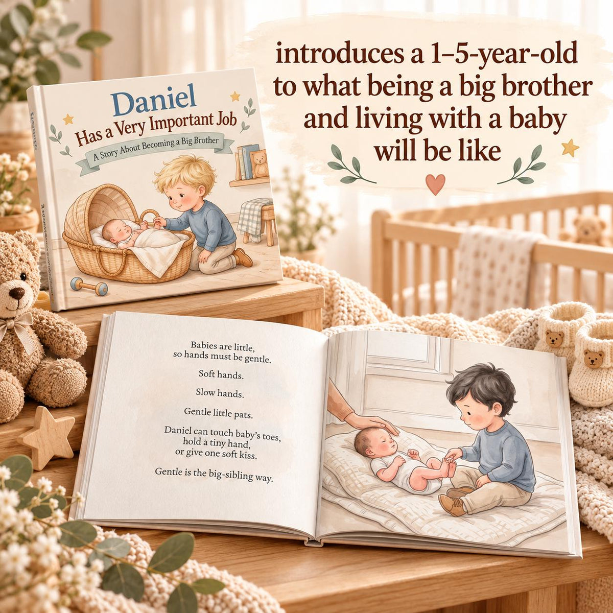 Personalized Big Brother Book, Custom Name Story About Becoming a Big Brother, New Baby Gift for Toddler Boy, Sibling Keepsake