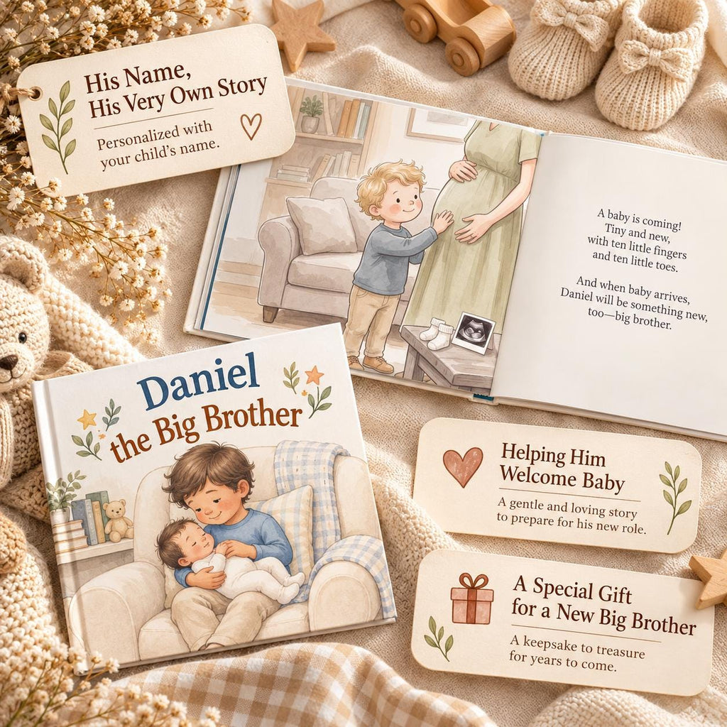 Personalized Big Brother Book, New Sibling Gift, Custom Name & Character Storybook, New Baby Gift for Toddler, Big Brother Keepsake