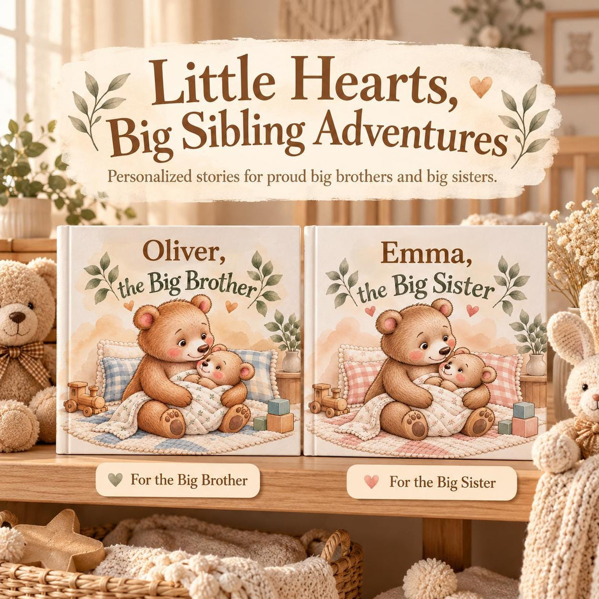Personalized Big Sister Book, Big Brother Book, New Baby Gift for Older Sibling, Custom Name Storybook, Hospital Welcome Gift