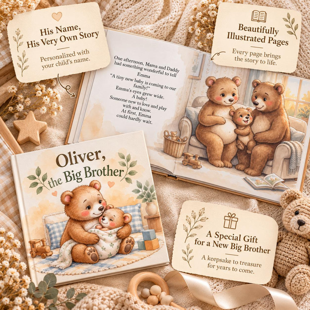 Personalized Big Brother or Big Sister Book, Custom Name Bear Storybook, New Sibling Gift for Toddler, New Baby Keepsake