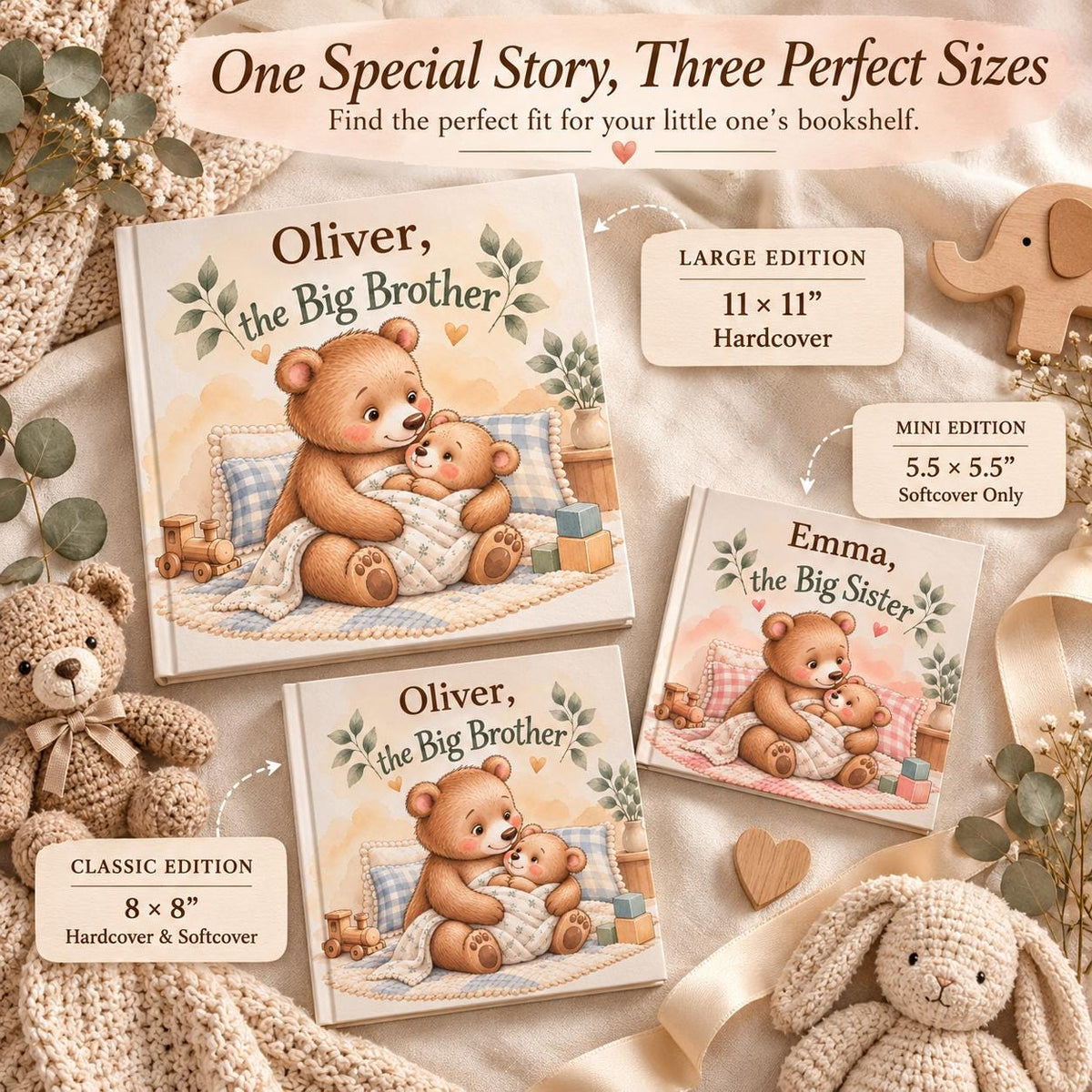 Personalized Big Sister Book, Big Brother Book, New Baby Gift for Older Sibling, Custom Name Storybook, Hospital Welcome Gift