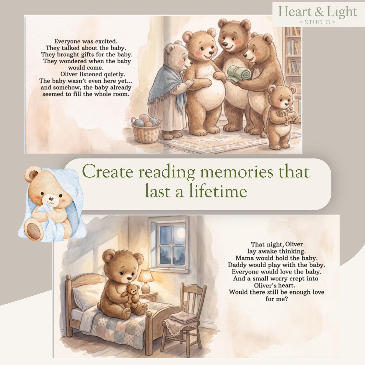 Personalized Big Brother or Big Sister Book, Custom Name Bear Storybook, New Sibling Gift for Toddler, New Baby Keepsake