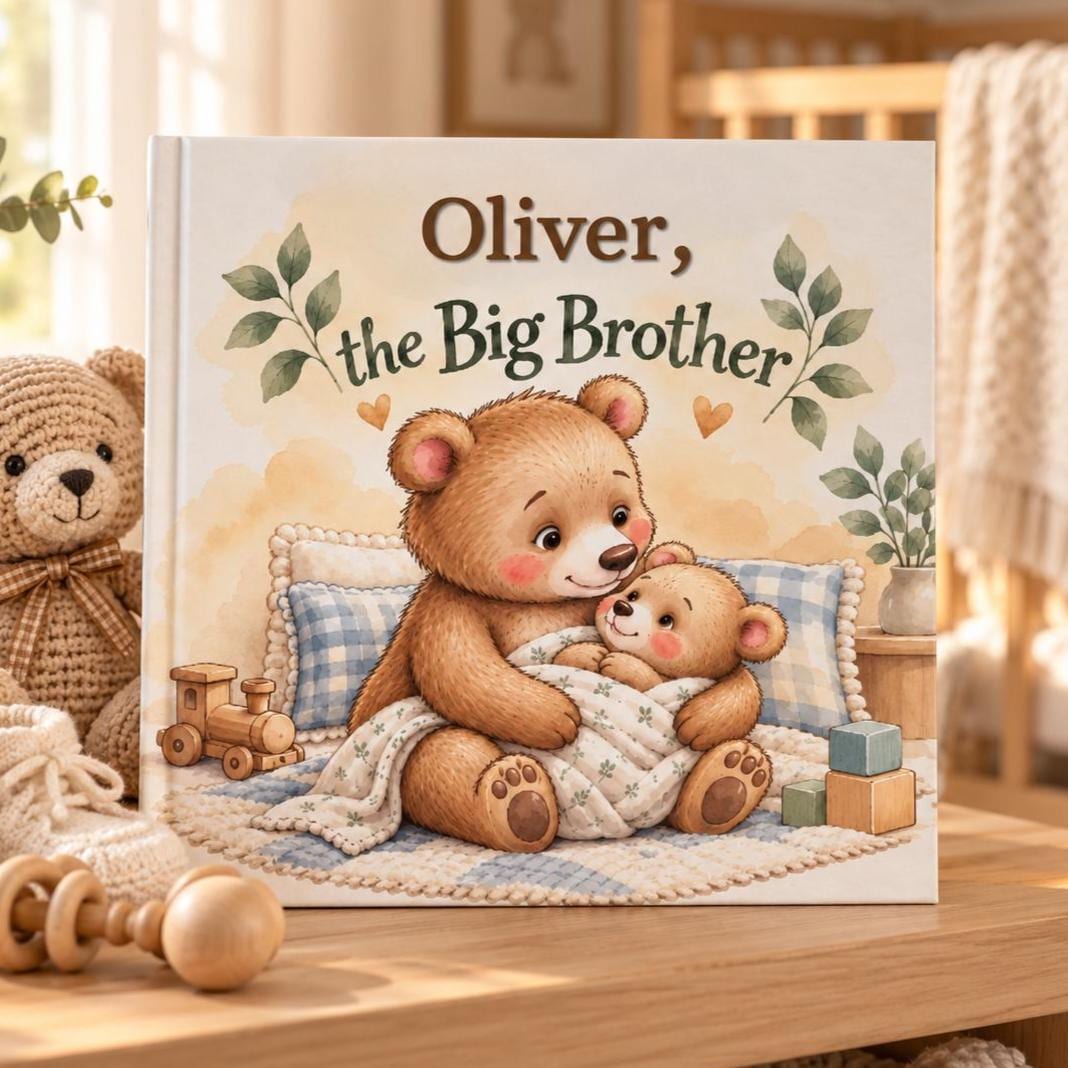Personalized Big Brother or Big Sister Book, Custom Name Bear Storybook, New Sibling Gift for Toddler, New Baby Keepsake