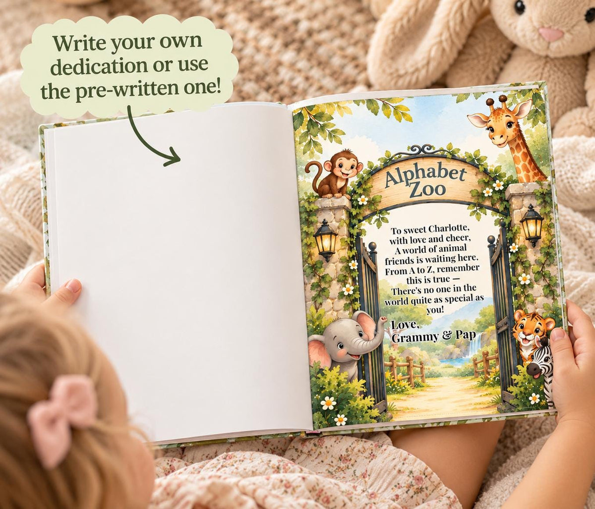 Personalized ABC Book for Toddlers, First Birthday Gift, Custom Name Animal Alphabet Book, Grandchild Gift, Zoo Animal Storybook