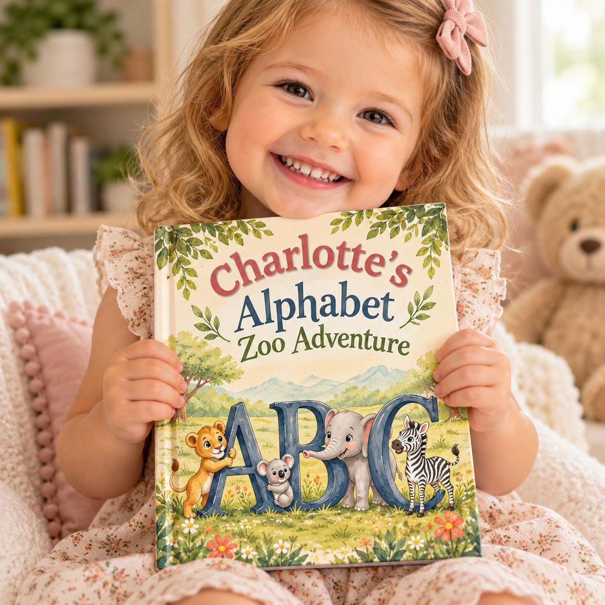 Personalized ABC Book for Toddlers, First Birthday Gift, Custom Name Animal Alphabet Book, Grandchild Gift, Zoo Animal Storybook