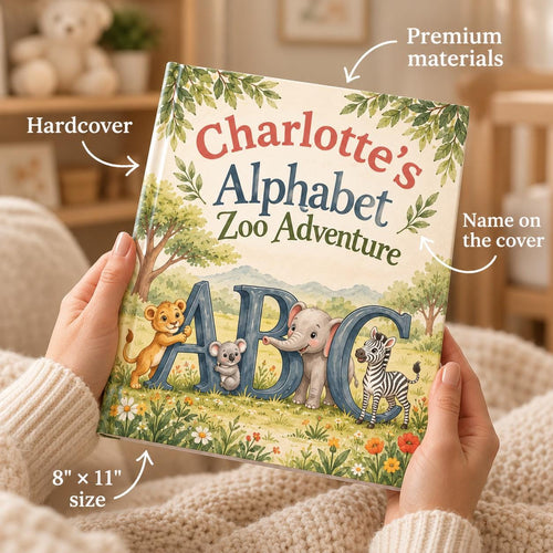 Personalized ABC Book for Toddlers, First Birthday Gift, Custom Name Animal Alphabet Book, Grandchild Gift, Zoo Animal Storybook