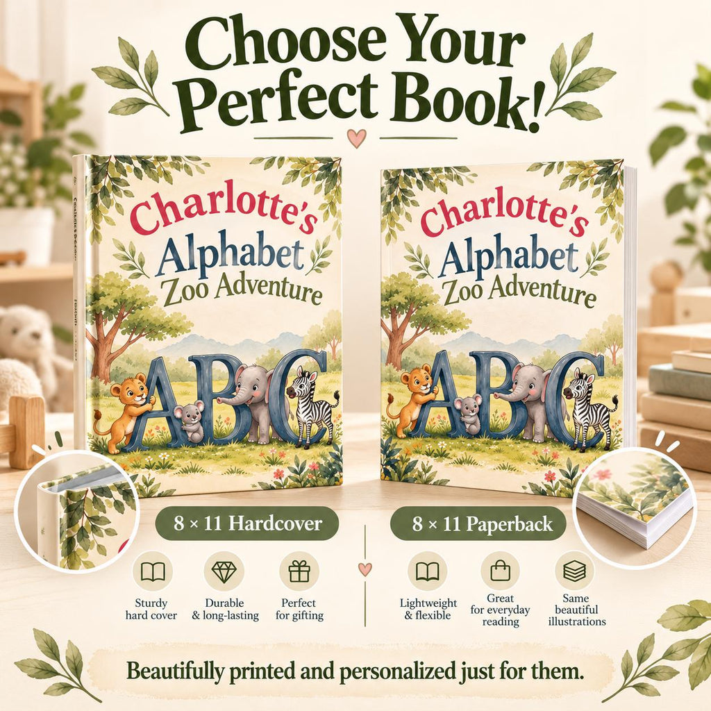 Personalized ABC Book for Toddlers, First Birthday Gift, Custom Name Animal Alphabet Book, Grandchild Gift, Zoo Animal Storybook