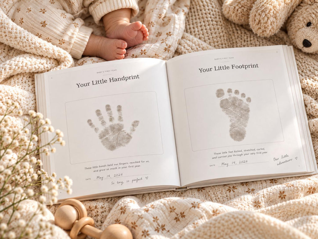 Personalized Baby Memory Book, First Year Milestones, Elephant Hot Air Balloon