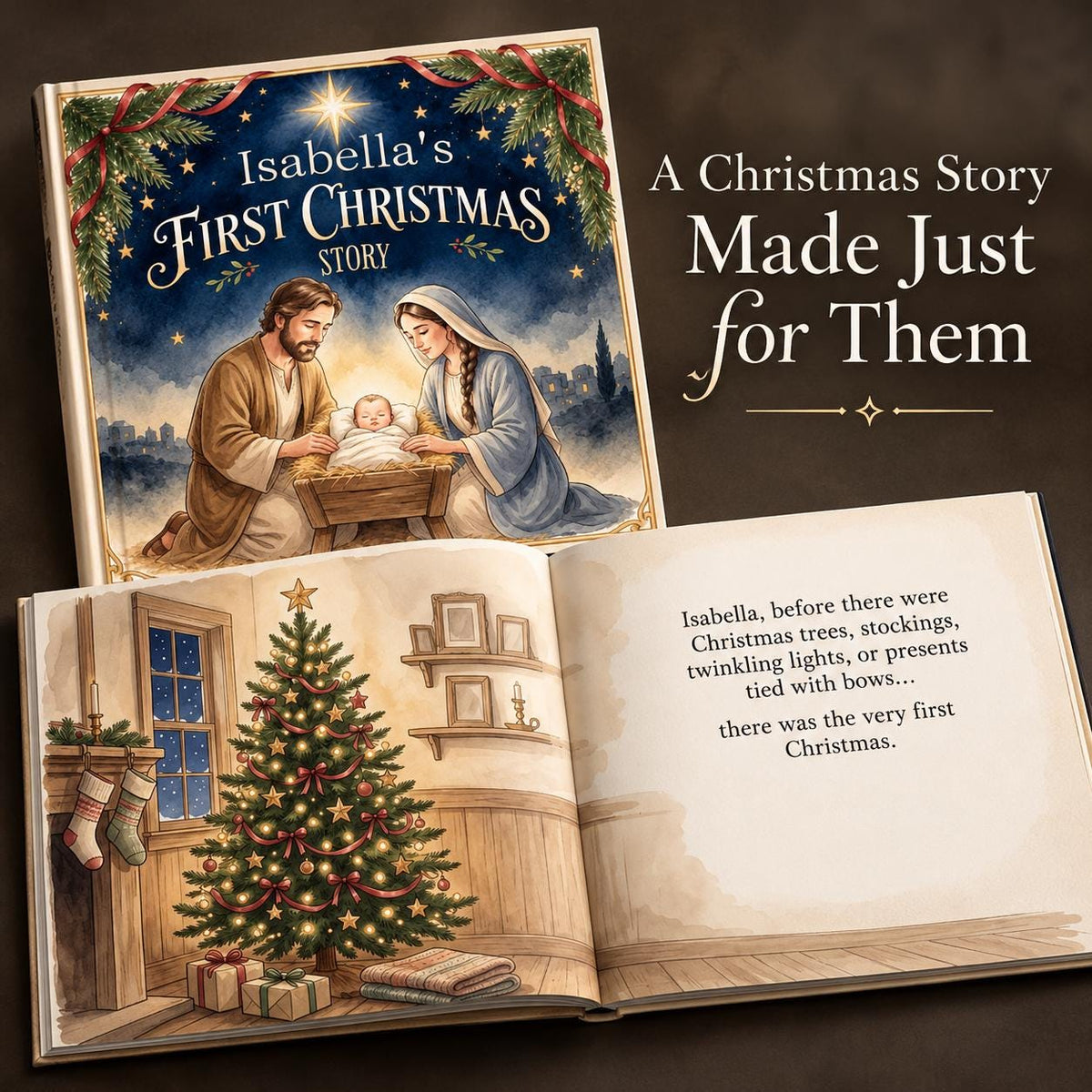 Personalized Baby's First Christmas Book, Christian Nativity Story with Child's Name